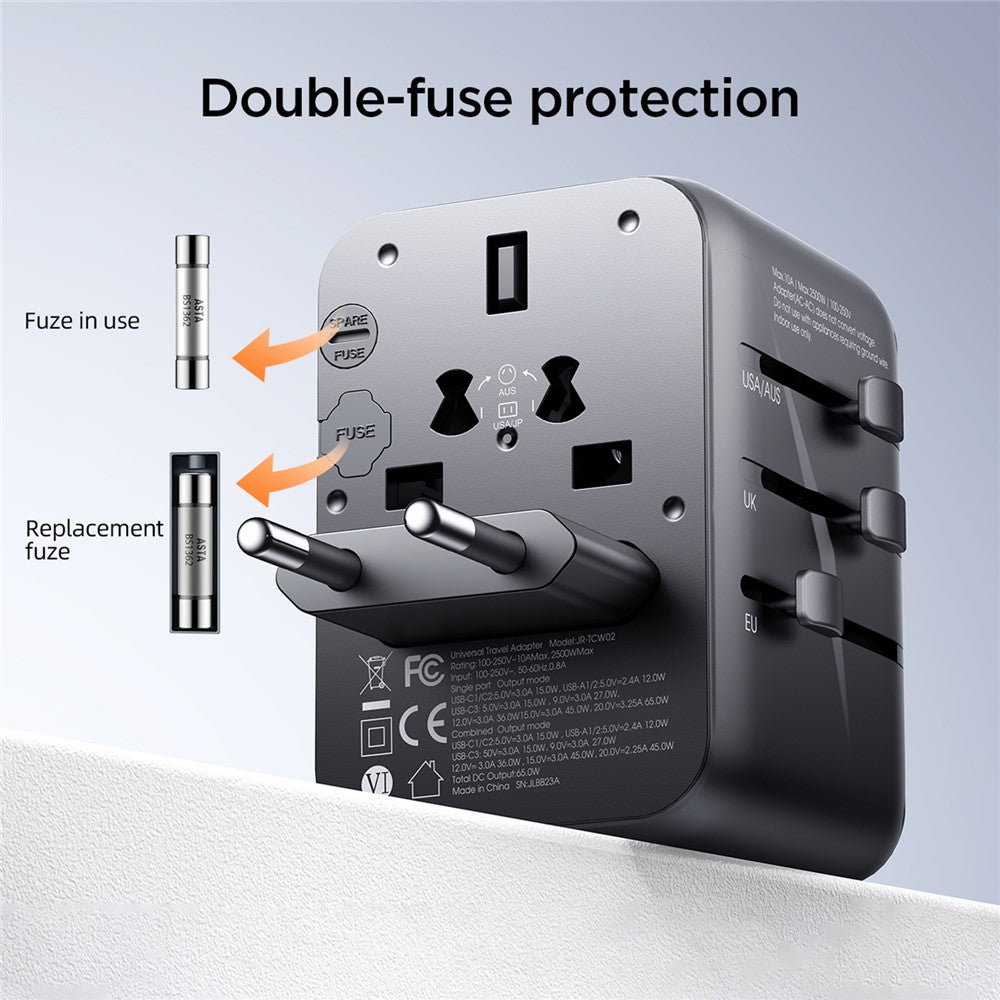 Adaptador universal JOYROOM JR-TCW02 65 W GaN | 3 USB-C y 2 USB-A - vista 3 - MyTechCell Colombia