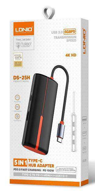 Hub USB-C LDNIO DS-25H 5 en 1 | HDMI 4K, USB 3.0 y PD 100 W - vista 2 - MyTechCell Colombia
