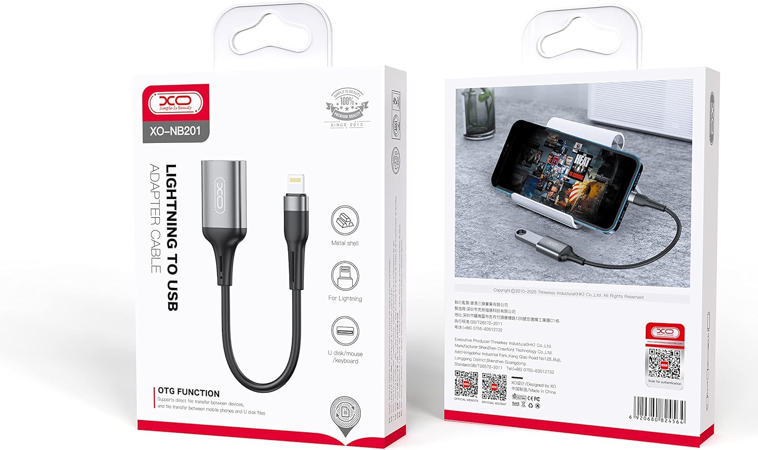 Adaptador Otg Xo NB201 2,0 Usb Lightning vista 3 - MyTechCell Colombia
