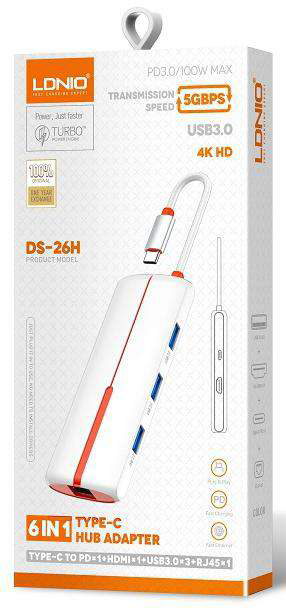 Hub USB-C LDNIO DS-26H 6 en 1 | HDMI 4K, RJ45 y PD 100 W - vista 2 - MyTechCell Colombia