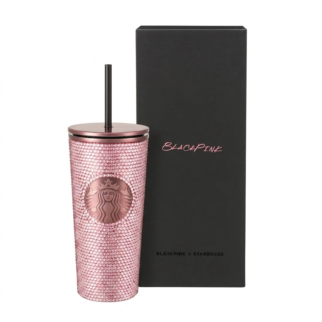 Termo Starbucks x BLACKPINK con Cristales | Vaso Térmico con Pitillo Reutilizable | Edición Coleccionable