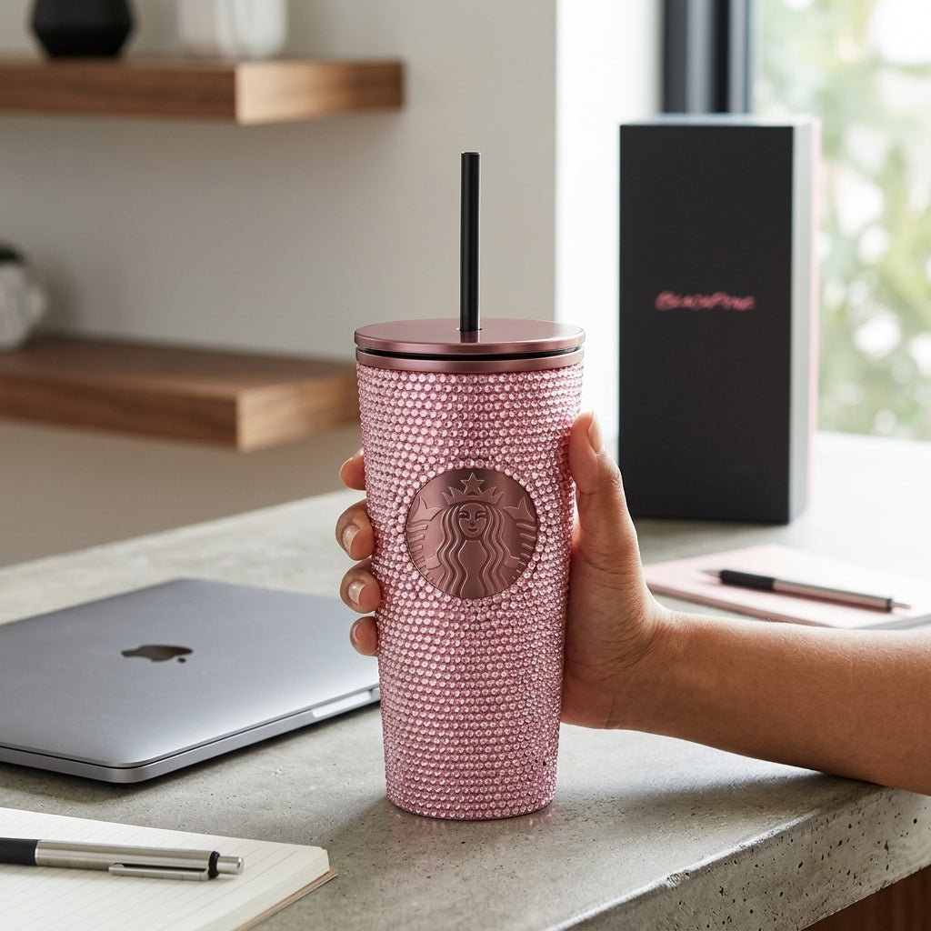 Termo Starbucks x BLACKPINK con Cristales | Vaso Térmico con Pitillo Reutilizable | Edición Coleccionable
