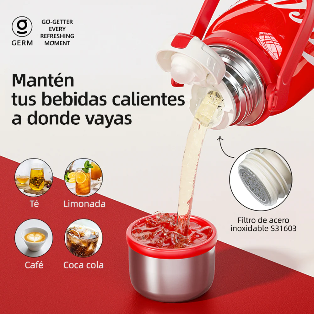 Termo Deportivo Coca-Cola x Germ  1200 ml/ 40 Oz  con Tapa Taza