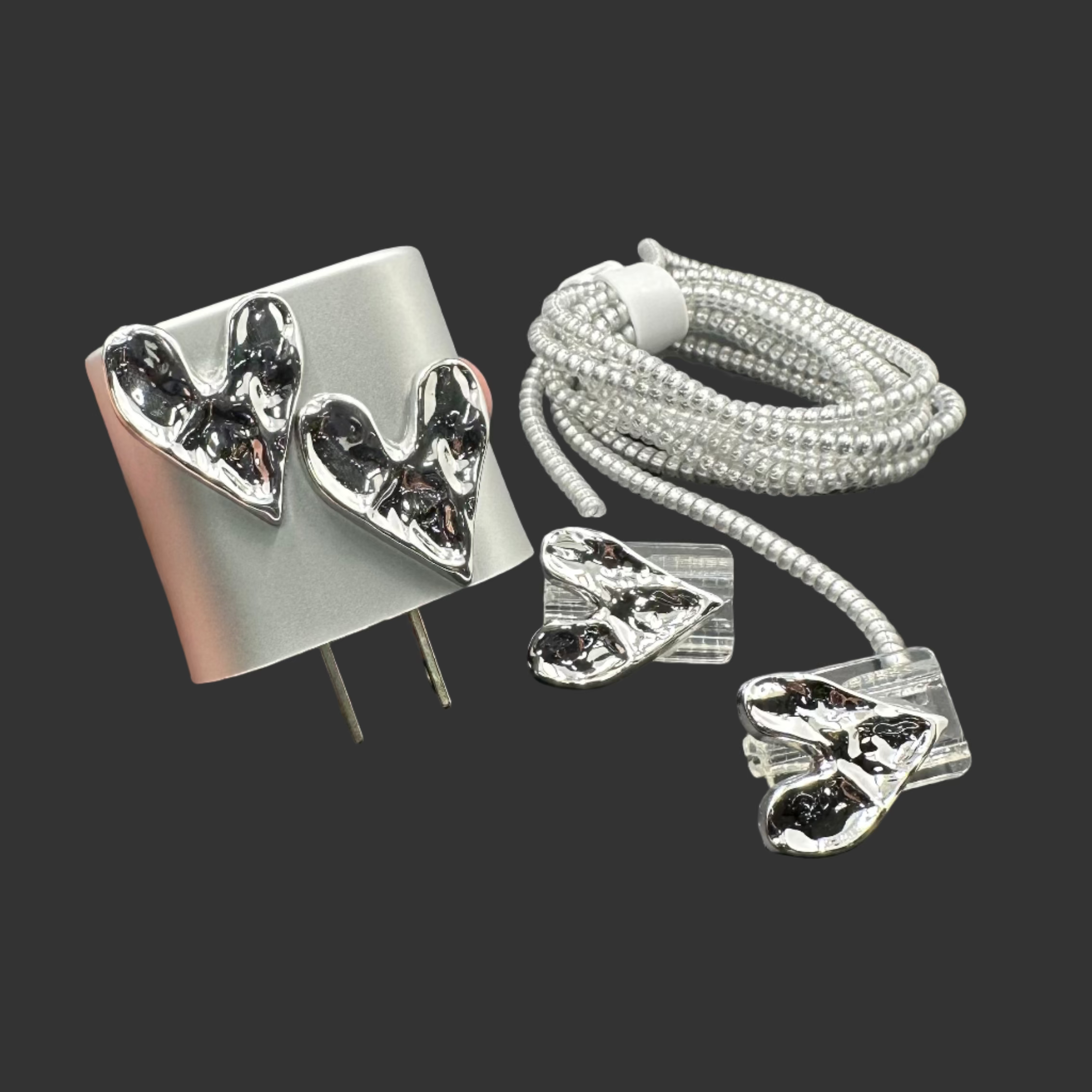 Protector Cargador Iphone 20w Corazon Plateado