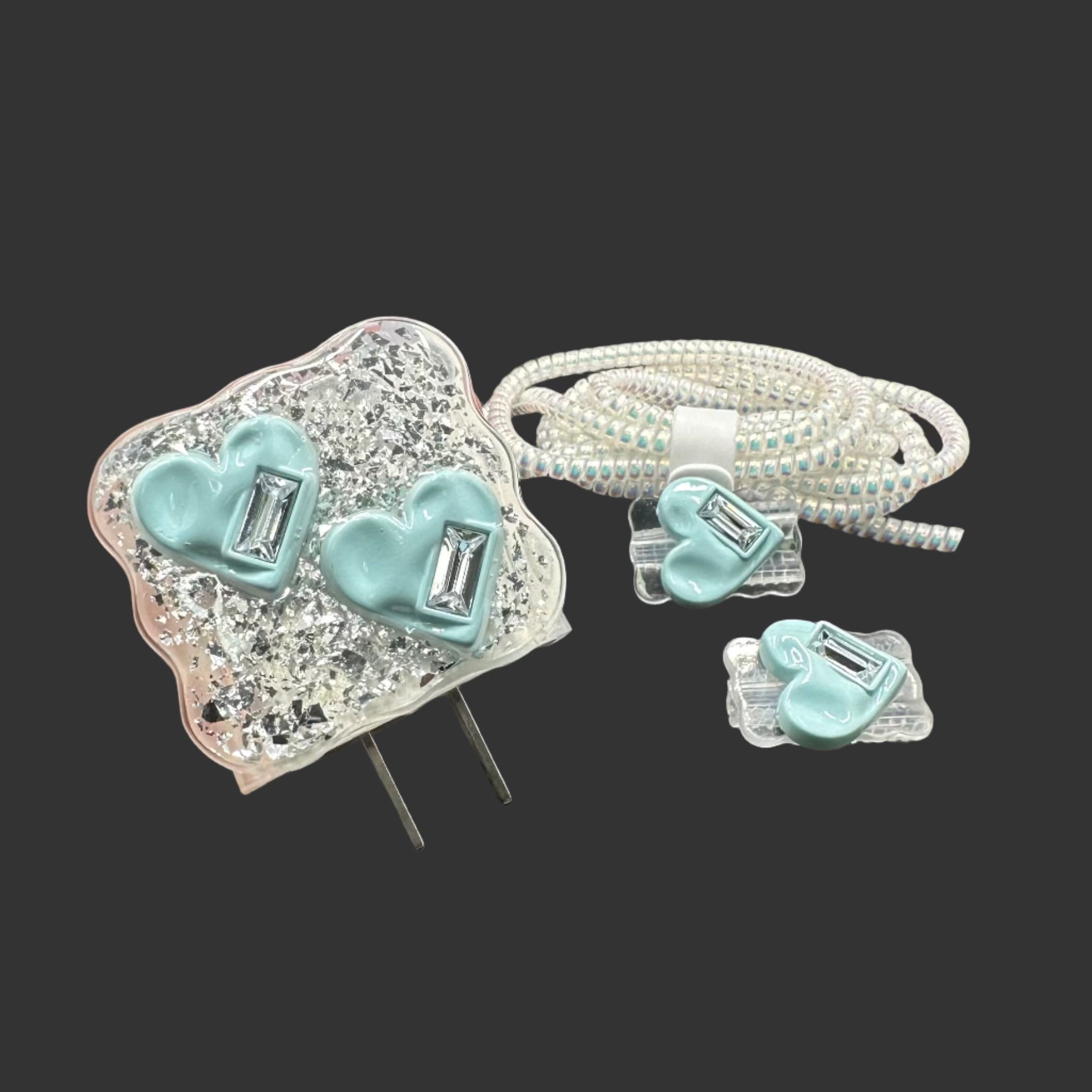 Protector Cargador Iphone 20w Corazones Azules