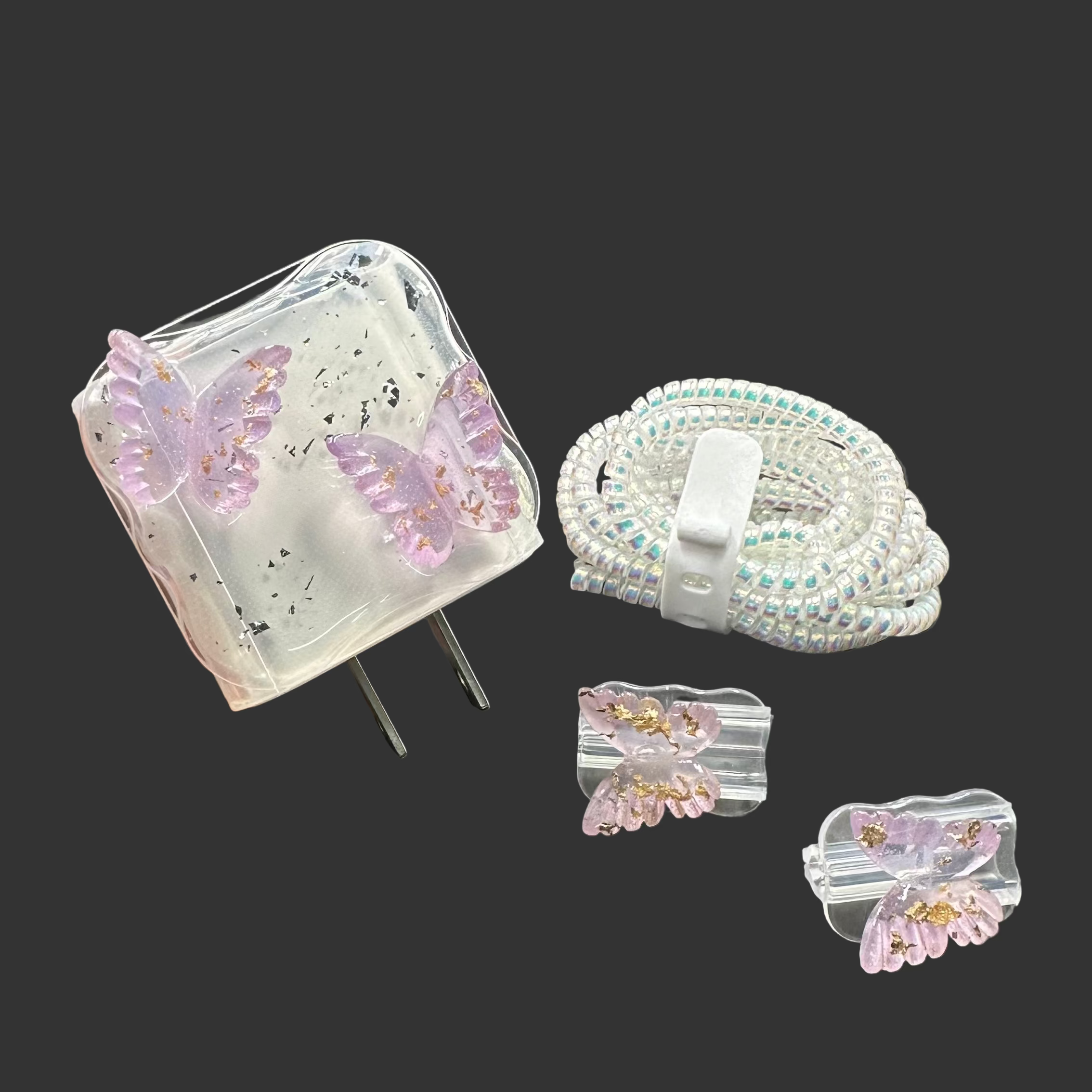 Protector Cargador Iphone 20w Mariposas Lila