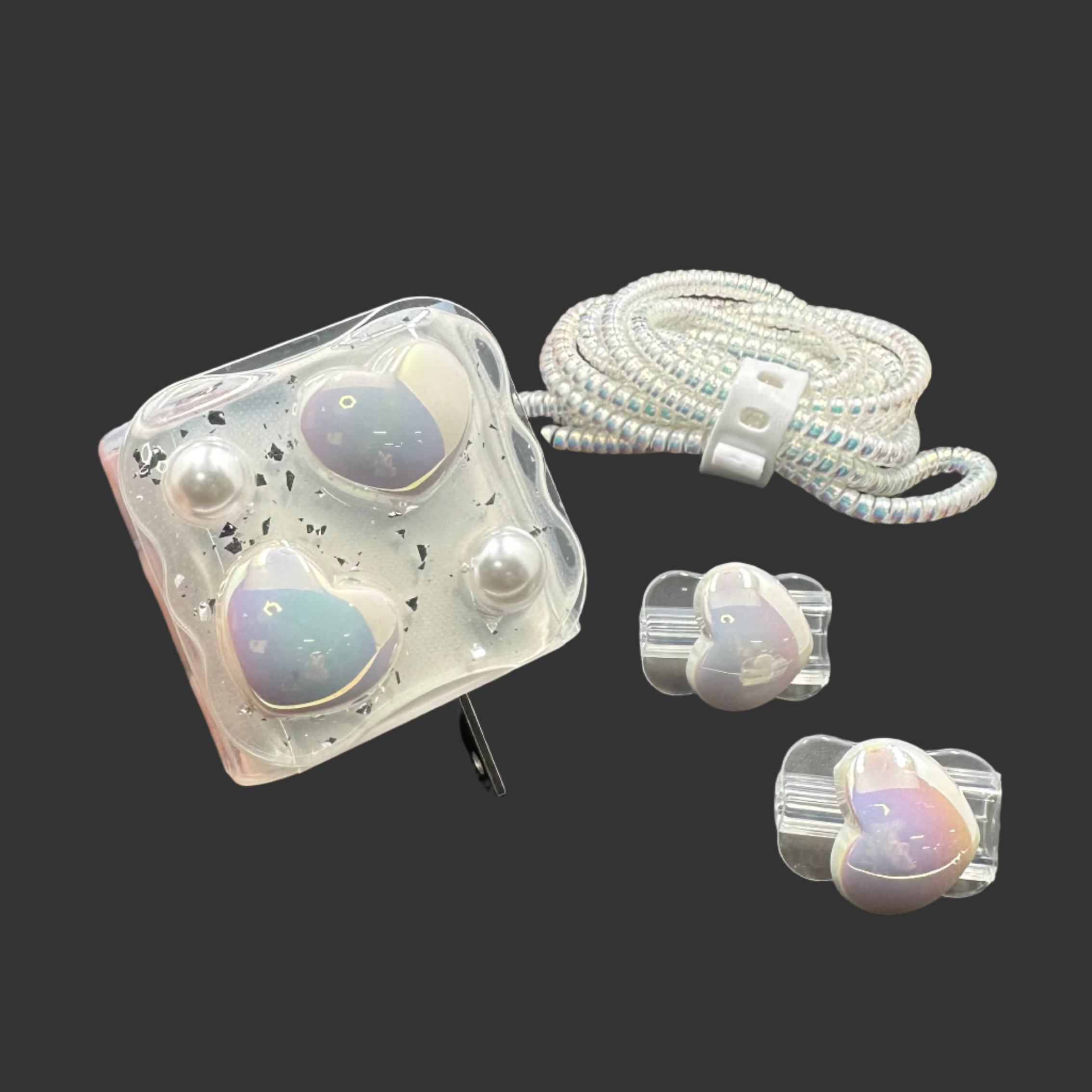 Protector Cargador Iphone 20w Corazones Blancos Redondos