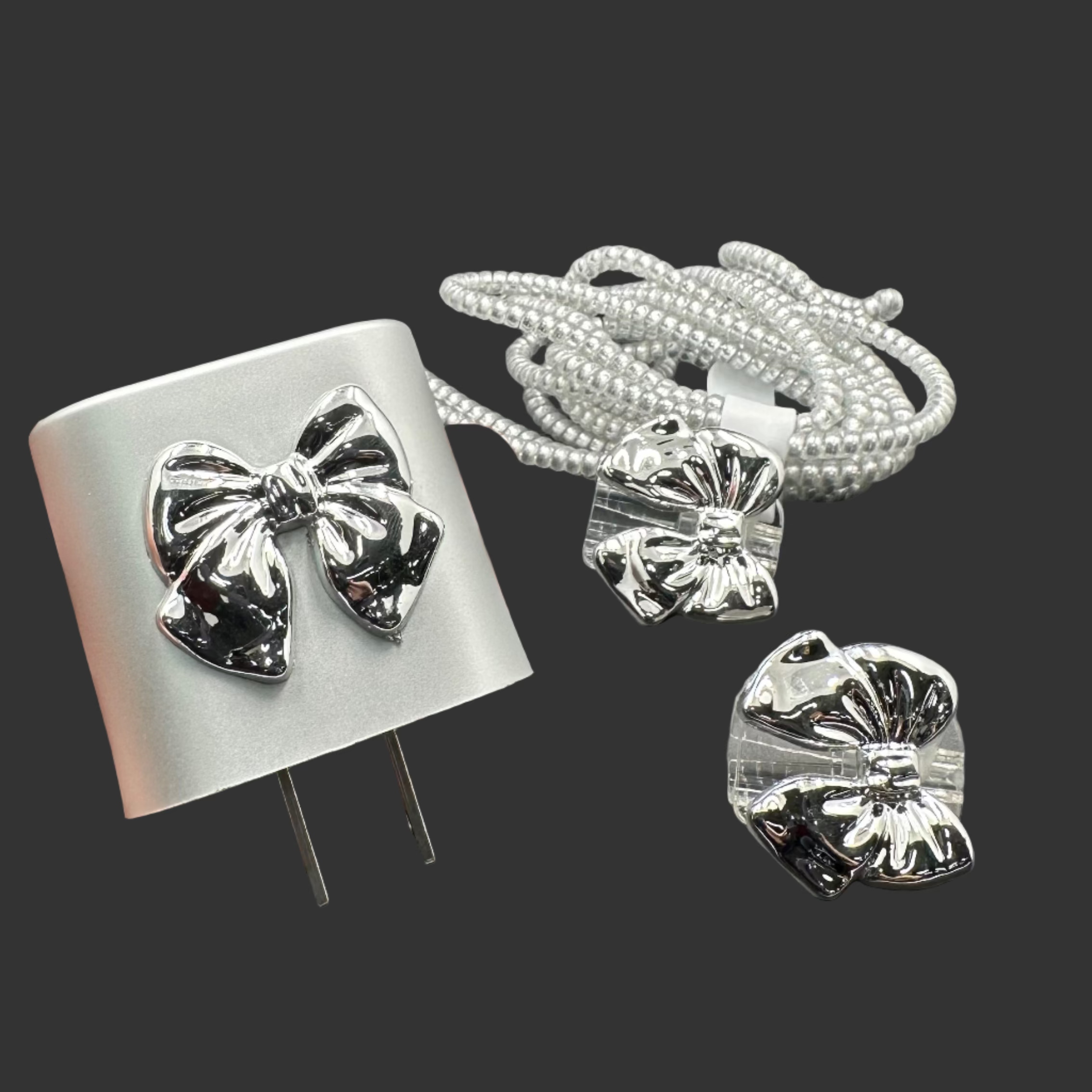 Protector Cargador Iphone 20w Moño Plateado