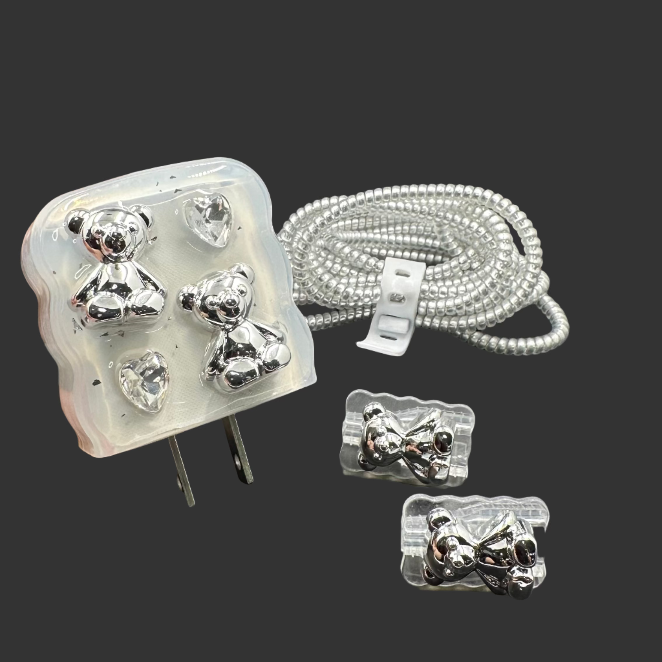 Protector Cargador Iphone 20w Osos Plateados