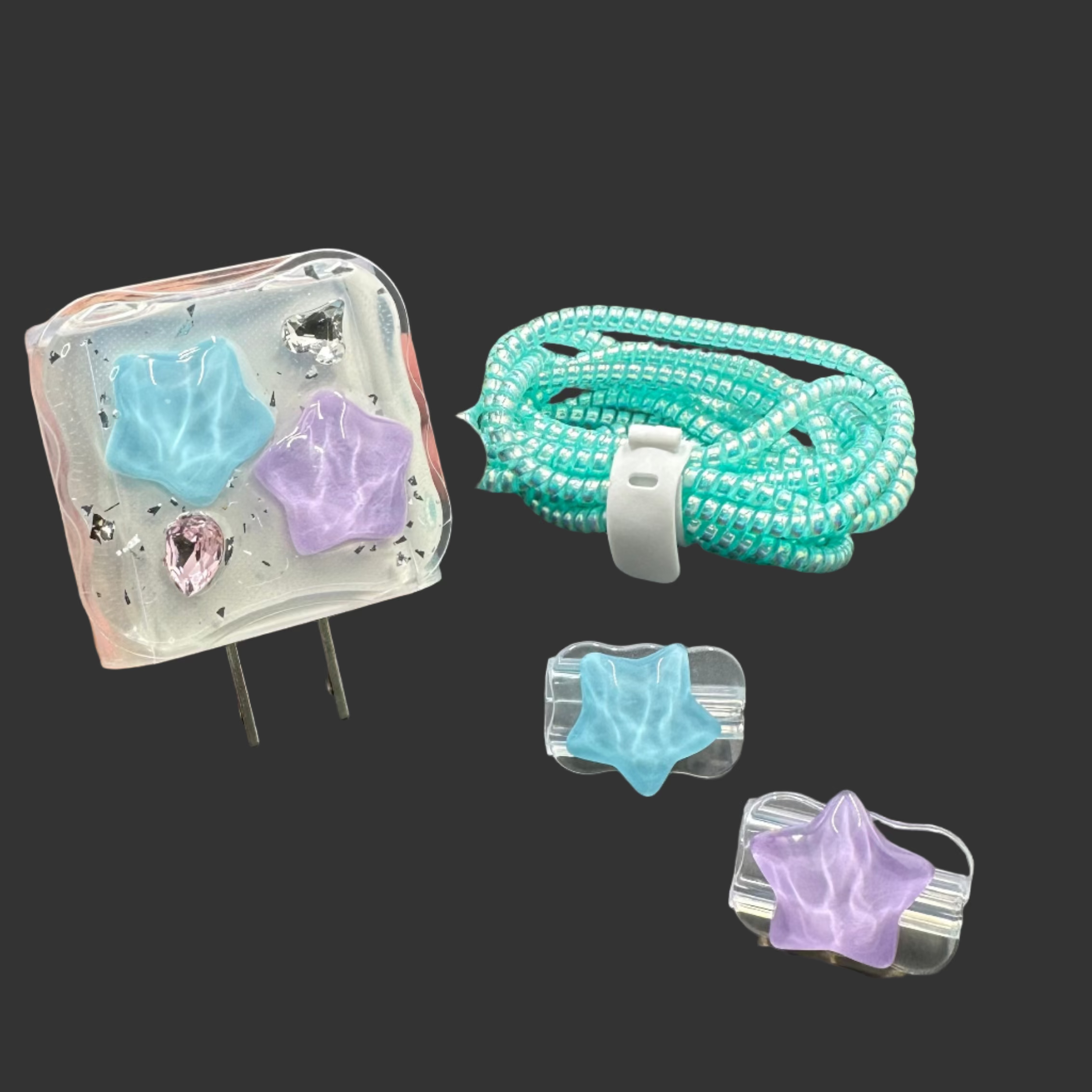 Protector Cargador Iphone 20w Estrella Azul y Morada Redondas