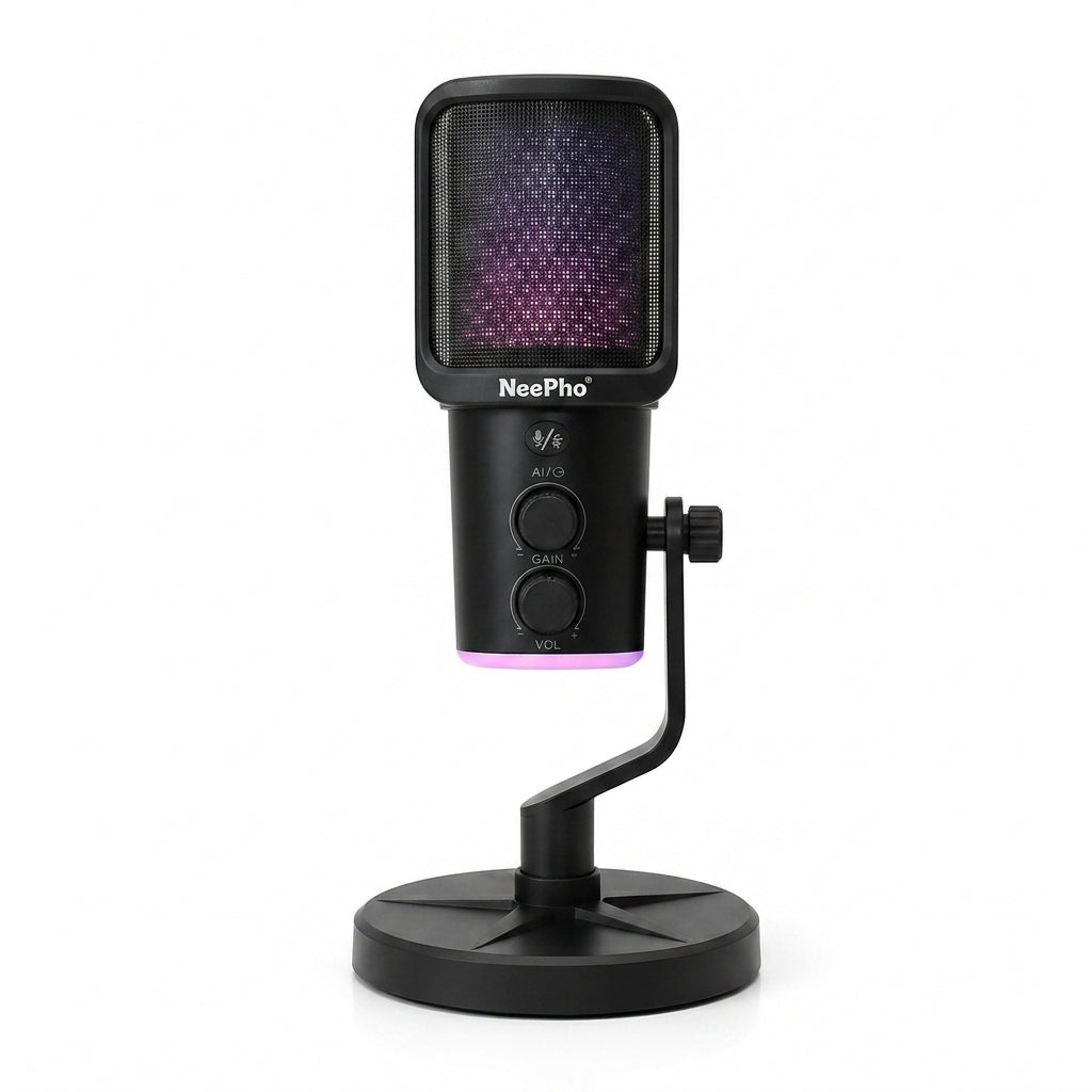 Micrófono de Condensador NeePho NP-M02 RGB | Inalámbrico 2.4 GHz | USB Tipo-C | ANC | Streaming y Podcast