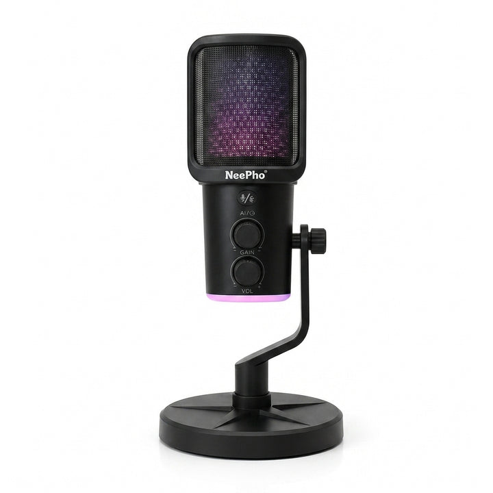 Micrófono de Condensador NeePho NP-M02 RGB | Inalámbrico 2.4 GHz | USB Tipo-C | ANC | Streaming y Podcast