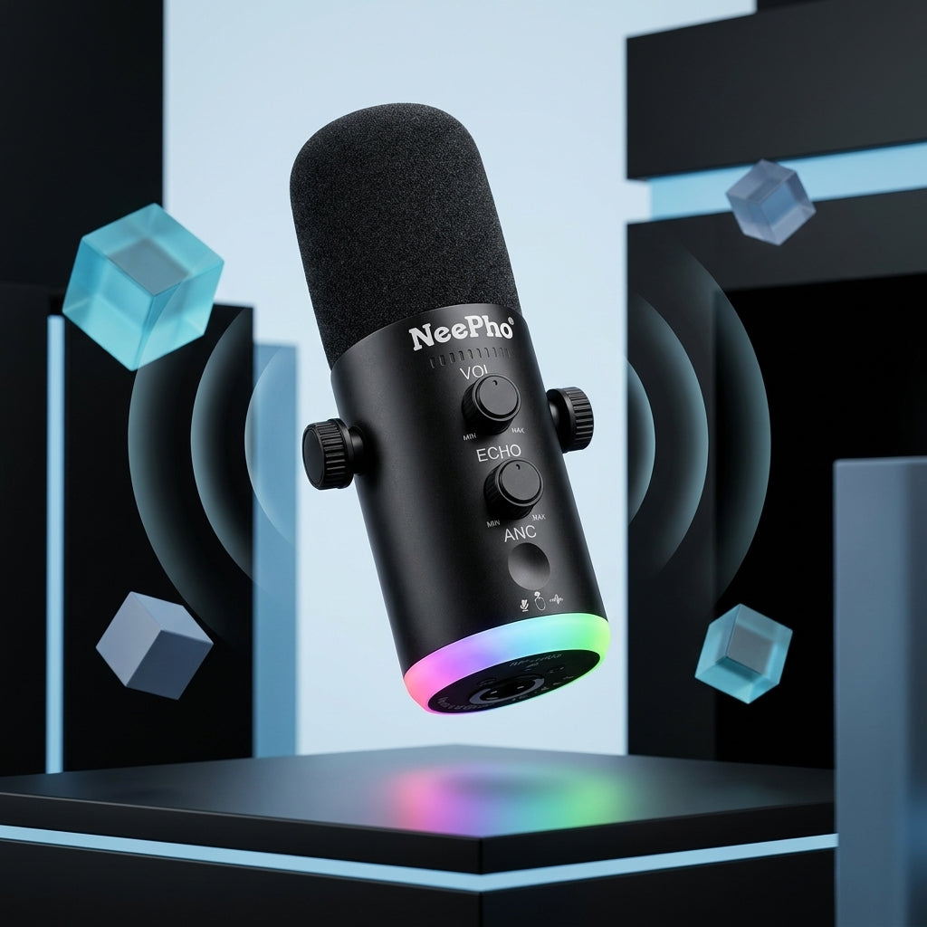 Micrófono Inalámbrico NeePho NP-M03 | 2.4 GHz | USB-C | XLR | ANC | RGB | 48V Phantom