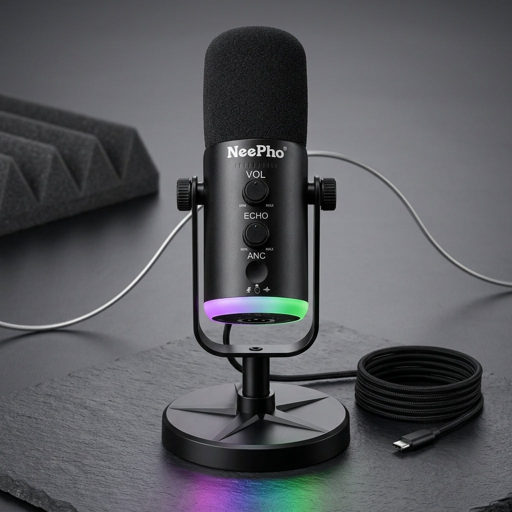 Micrófono Inalámbrico NeePho NP-M03 | 2.4 GHz | USB-C | XLR | ANC | RGB | 48V Phantom