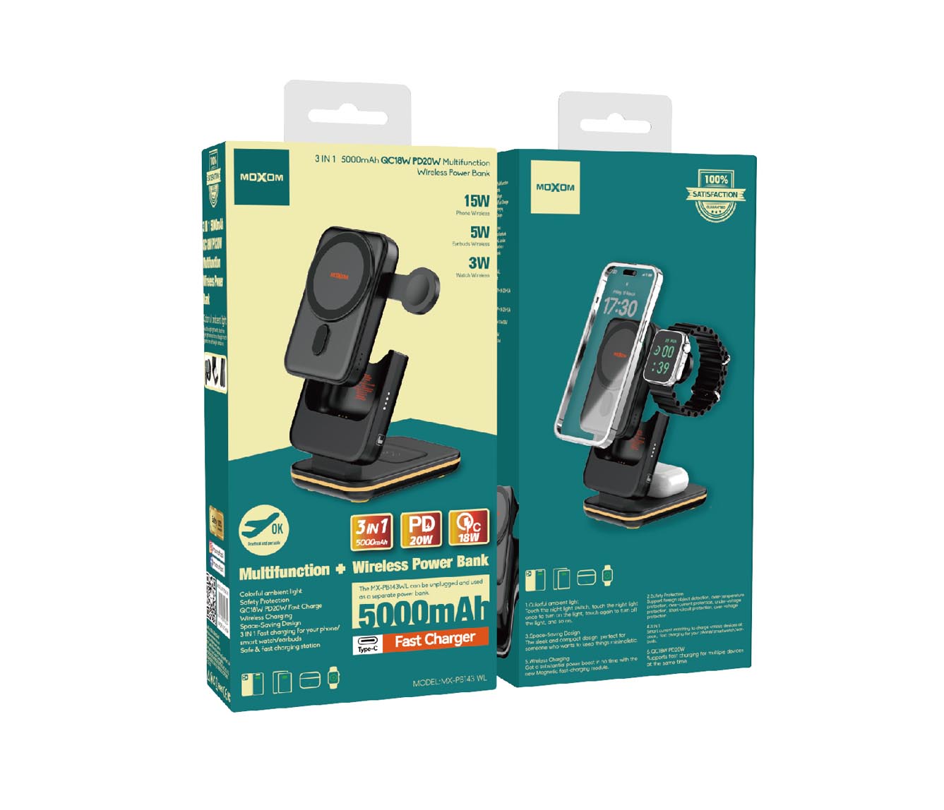 Power Bank Moxom PB143 5.000 mAh 3 En 1 vista 2 - MyTechCell Colombia