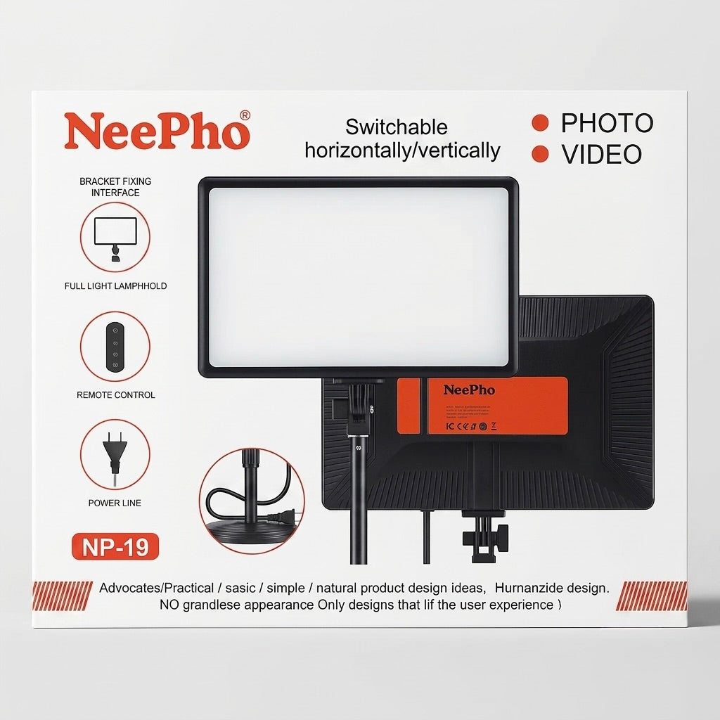 Panel de Iluminación LED RGB NeePho NP-19RGB con Trípode y Control Remoto