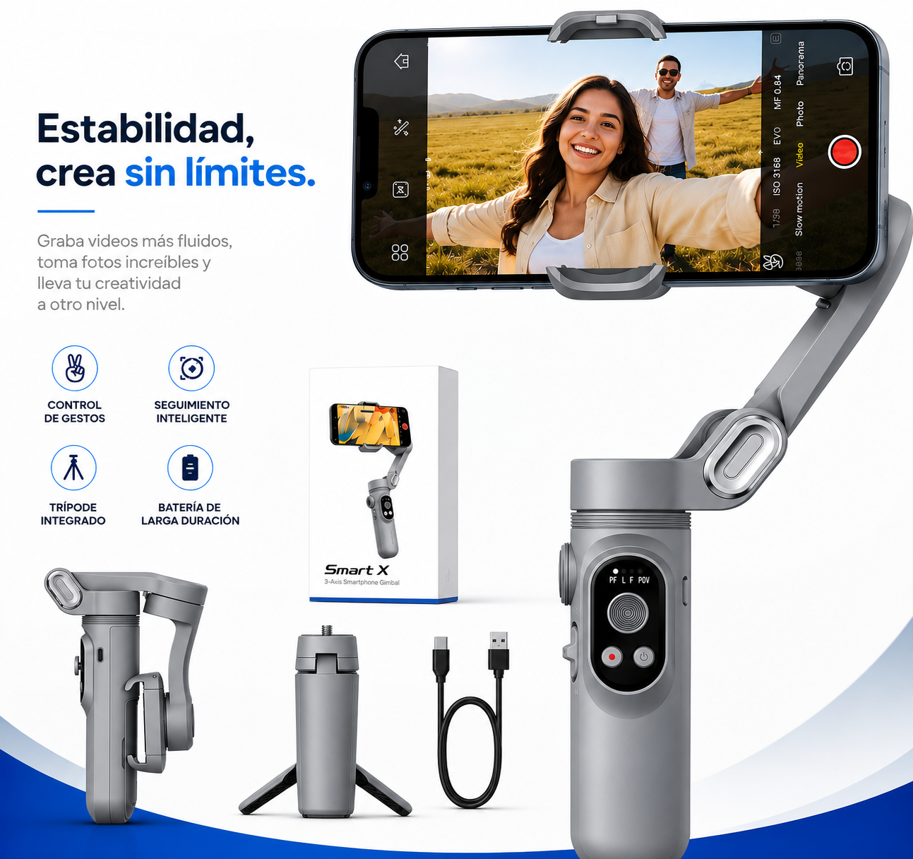 Estabilizador AOCHUAN Smart X de 3 Ejes para Celular | Luz de Relleno