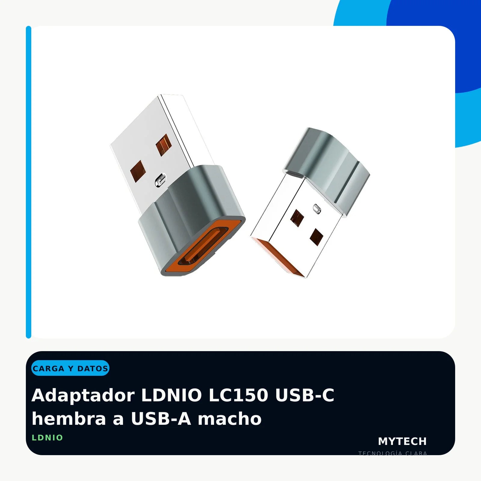 Adaptador LDNIO LC150 USB-C hembra a USB-A macho - imagen ecommerce 1:1 MyTechCell