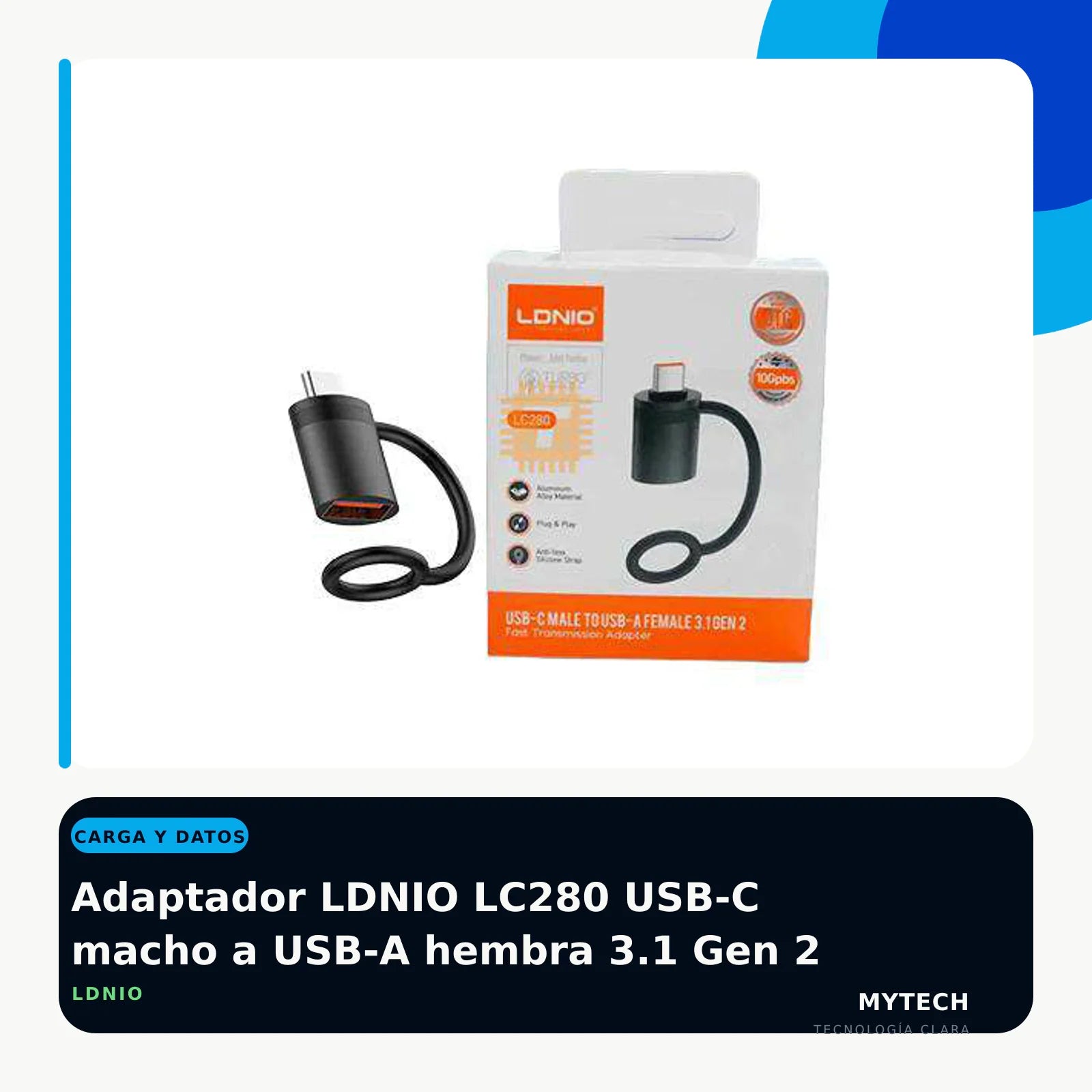 Adaptador LDNIO LC280 USB-C macho a USB-A hembra 3.1 Gen 2 - imagen ecommerce 1:1 MyTechCell