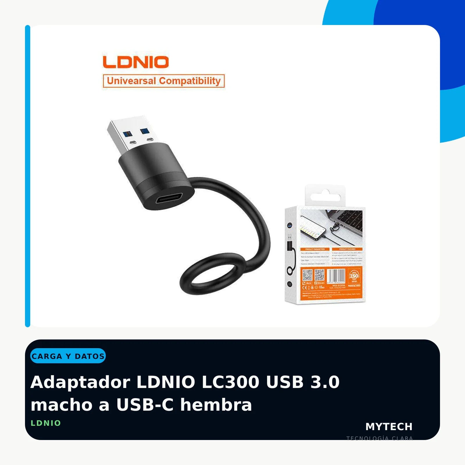Adaptador LDNIO LC300 USB 3.0 macho a USB-C hembra - imagen ecommerce 1:1 MyTechCell