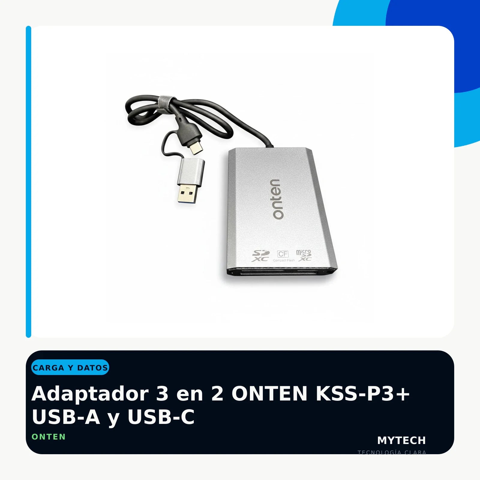 Adaptador 3 en 2 ONTEN KSS-P3+ USB-A y USB-C - imagen ecommerce 1:1 MyTechCell