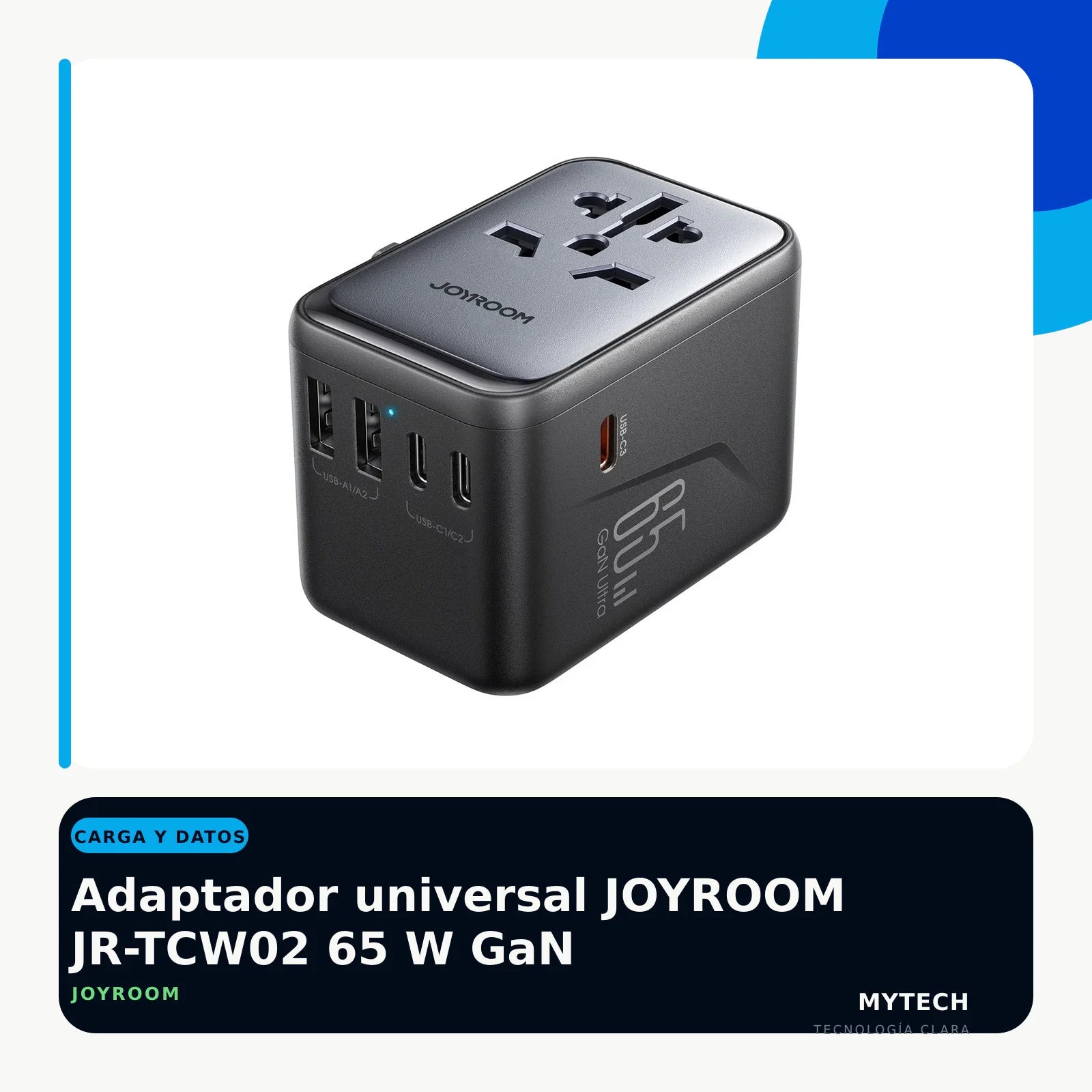 Adaptador universal JOYROOM JR-TCW02 65 W GaN - imagen ecommerce 1:1 MyTechCell