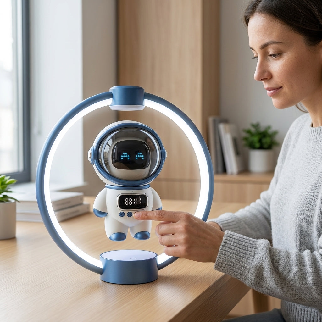 Parlante Bluetooth Astronauta con Levitación Magnética | Reloj | Radio FM | Tarjeta TF | Bluetooth