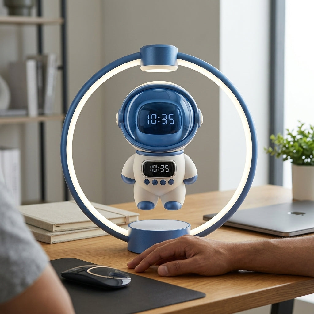 Parlante Bluetooth Astronauta con Levitación Magnética | Reloj | Radio FM | Tarjeta TF | Bluetooth