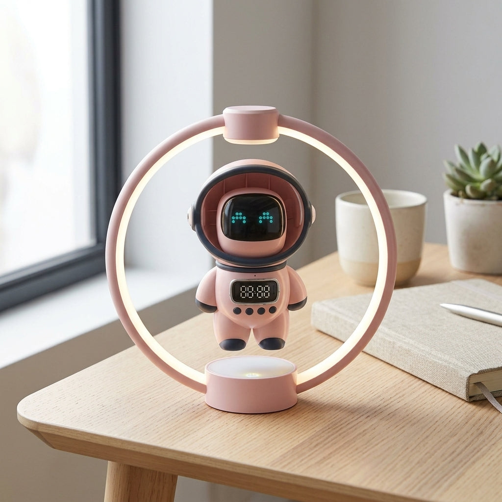 Parlante Bluetooth Astronauta con Levitación Magnética | Reloj | Radio FM | Tarjeta TF | Bluetooth