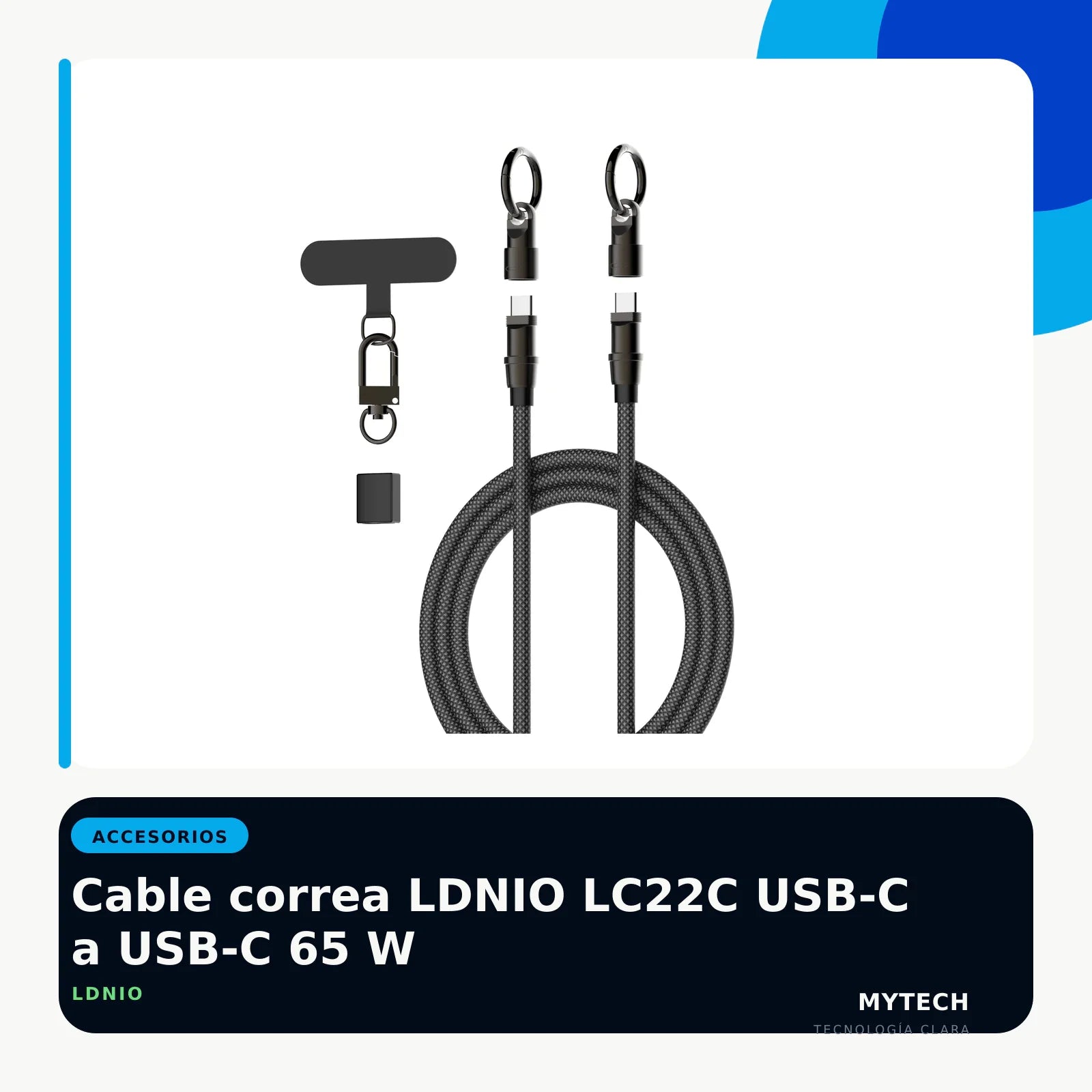 Cable correa LDNIO LC22C USB-C a USB-C 65 W - imagen ecommerce 1:1 MyTechCell
