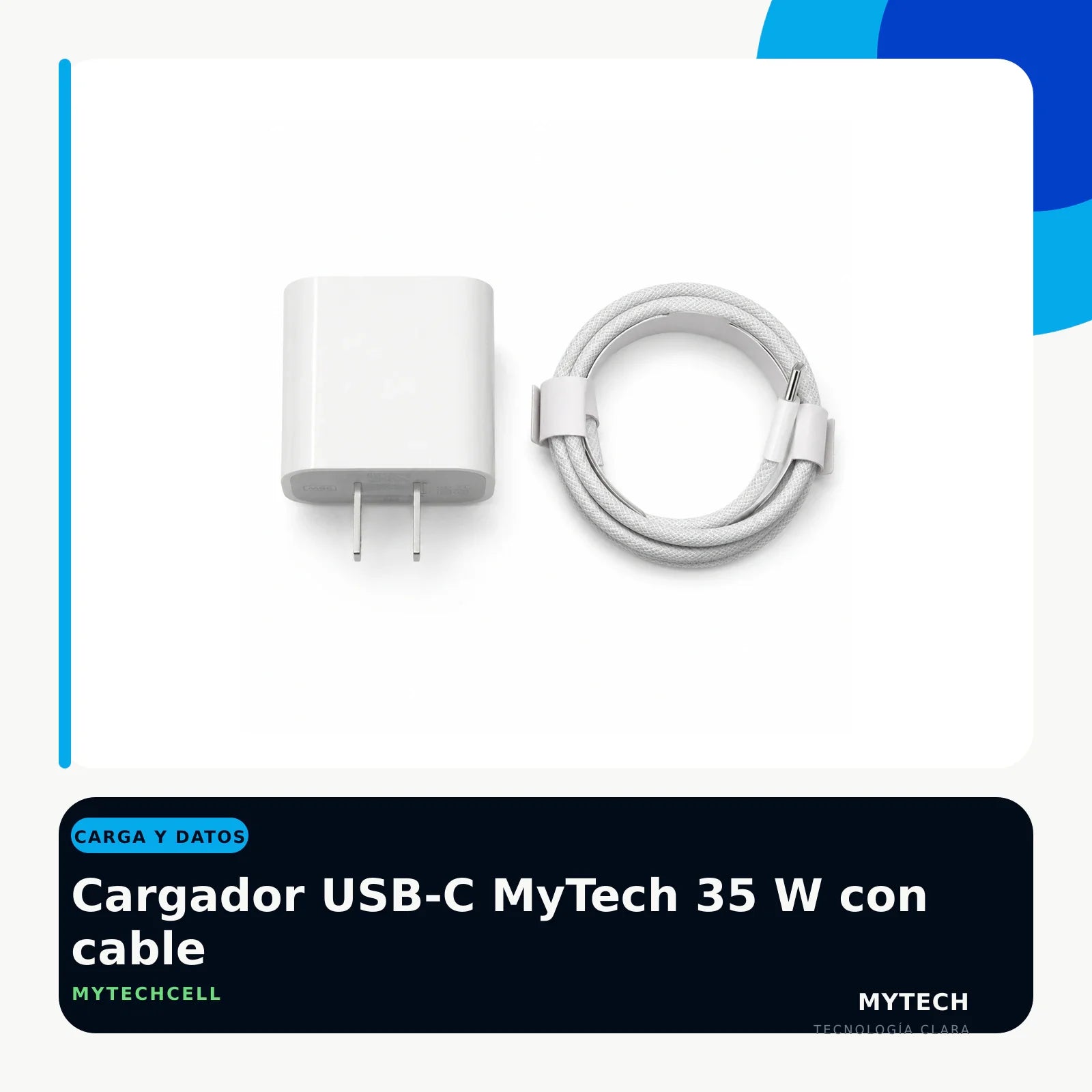 Cargador USB-C MyTech 35 W con cable - imagen ecommerce 1:1 MyTechCell