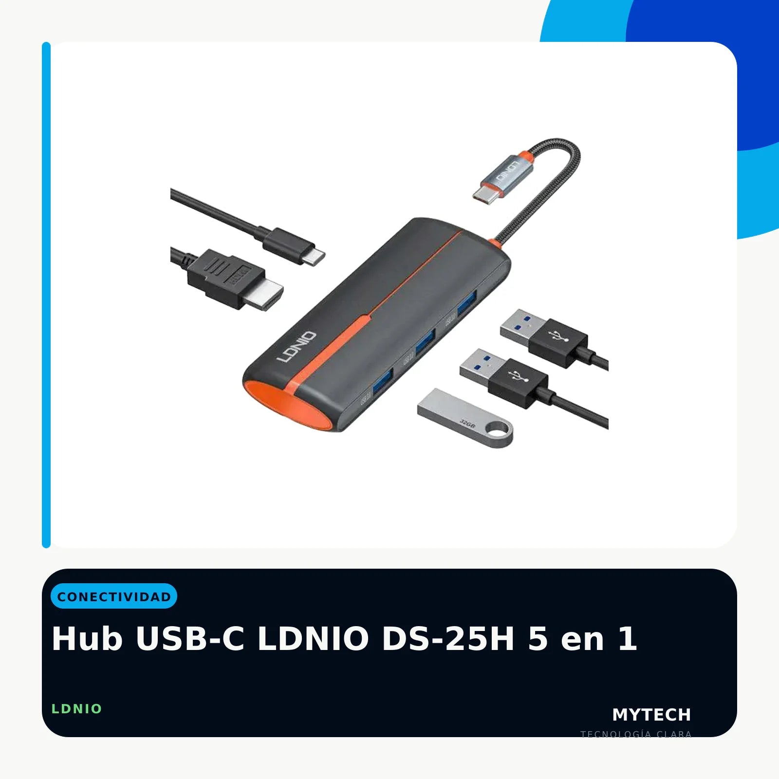 Hub USB-C LDNIO DS-25H 5 en 1 - imagen ecommerce 1:1 MyTechCell