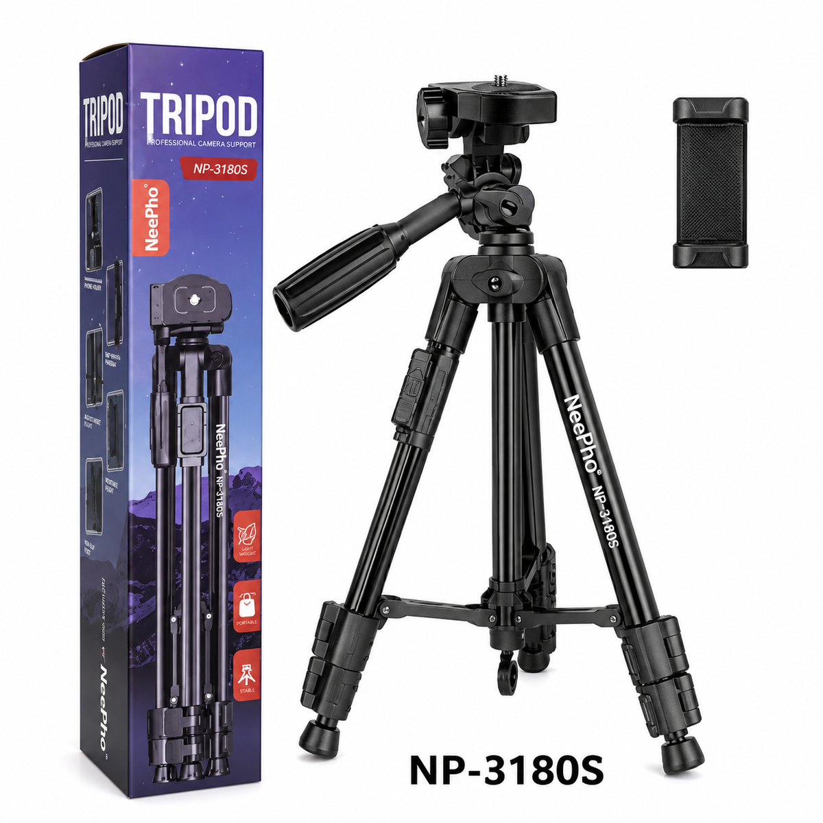 Trípode Profesional NeePho NP-3180S para Cámara y Celular | 136 cm | Aluminio | Cabezal de Liberación Rápida