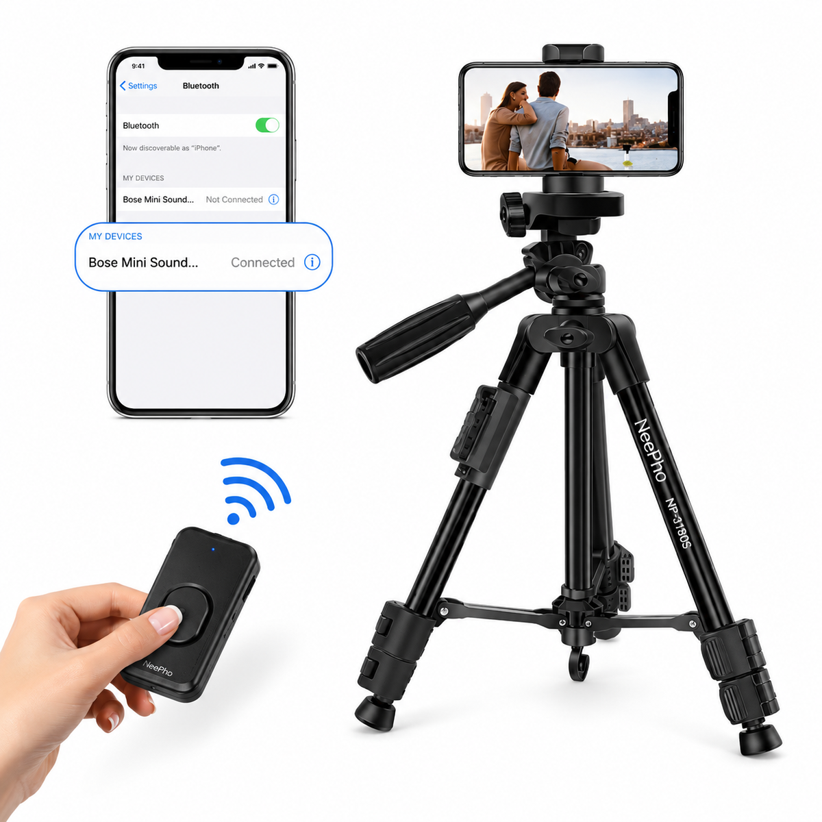 Trípode Profesional NeePho NP-3180S para Cámara y Celular | 136 cm | Aluminio | Cabezal de Liberación Rápida