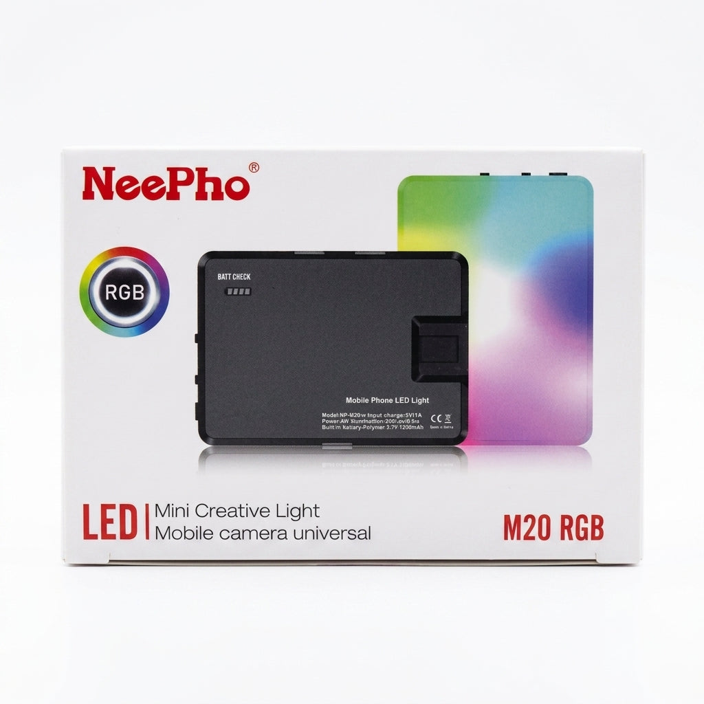 Luz LED Portátil NeePho NP-M20 RGB para Celular y Cámara | Batería Recargable 1200 mAh