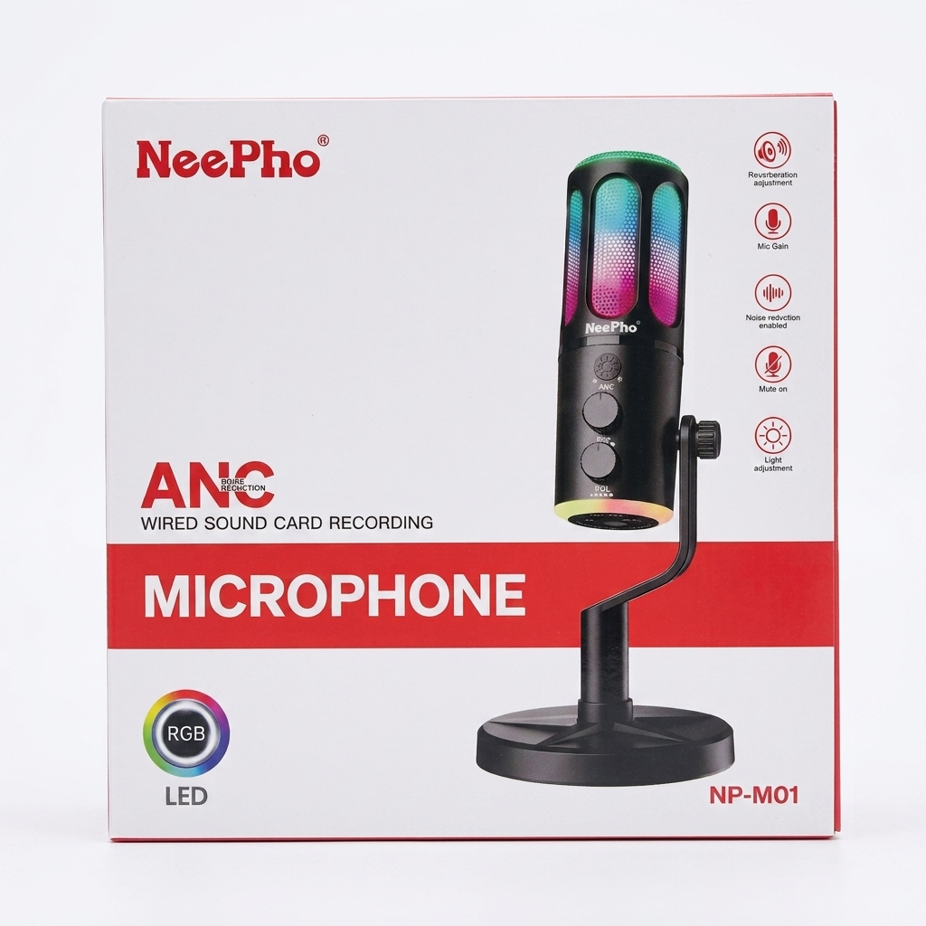 Micrófono USB NeePho NP-M01 RGB | Cancelación de Ruido | Control de Ganancia | Silencio | Podcast, Streaming y Gaming