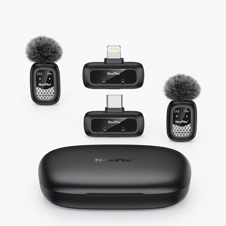 Micrófono Inalámbrico NeePho NP-62 Dual para iPhone y USB-C | Cancelación de Ruido | Estuche de Carga | 2 Transmisores