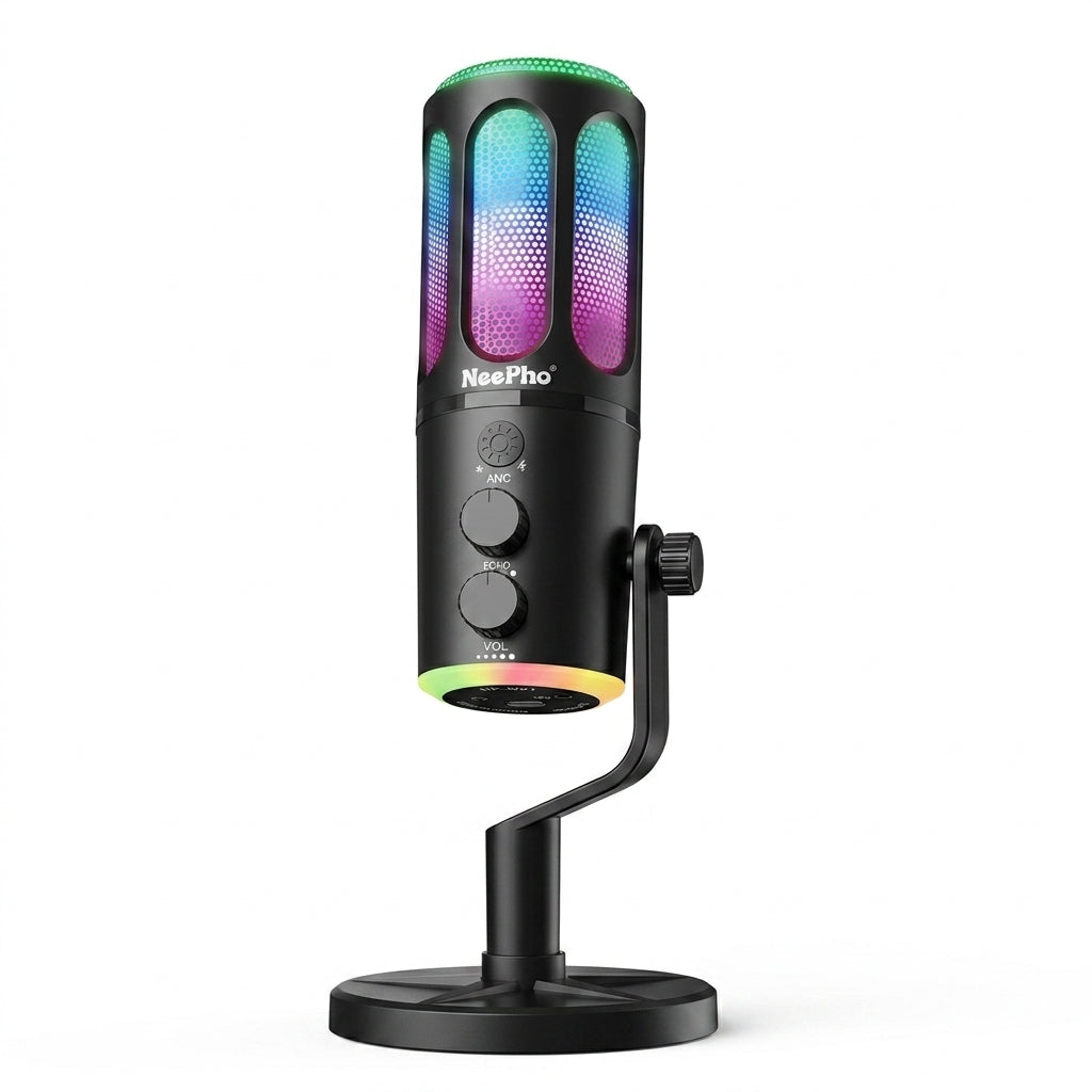 Micrófono USB NeePho NP-M01 RGB | Cancelación de Ruido | Control de Ganancia | Silencio | Podcast, Streaming y Gaming